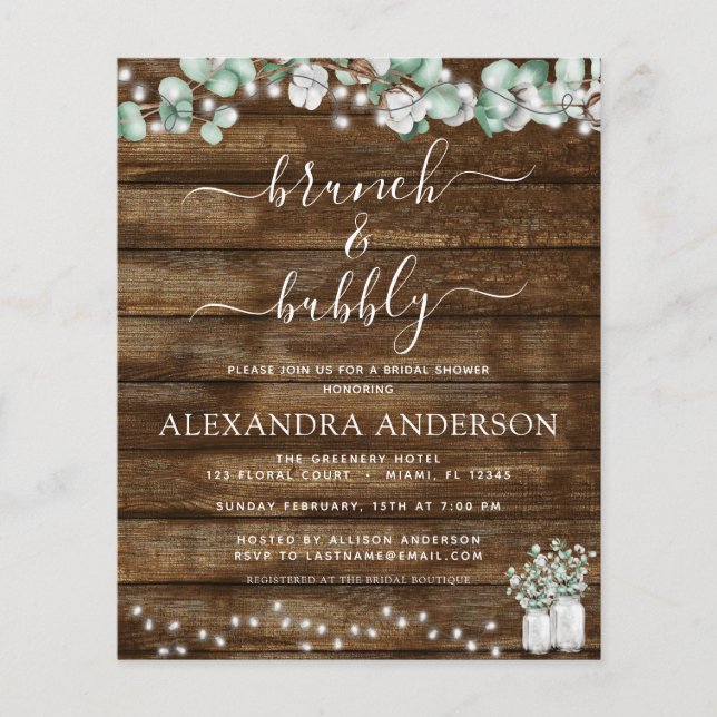 Orçamento Eucalyptus Rustic Wood Brunch & Bubble (Frente)