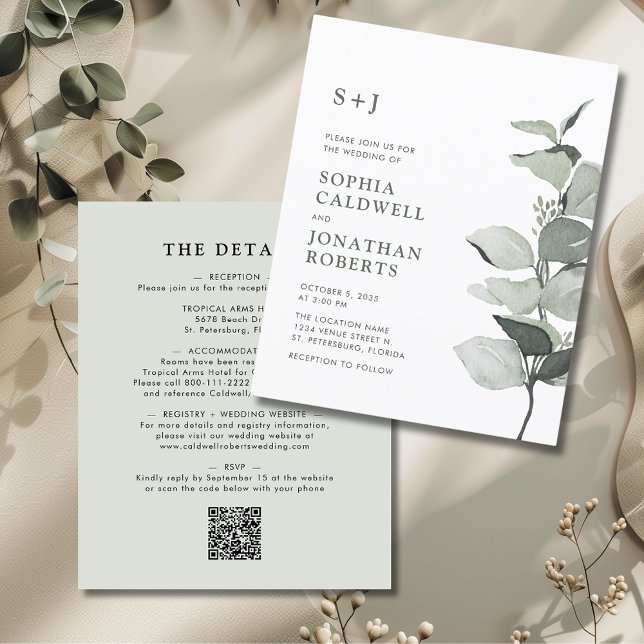 Orçamento Eucalyptus Tudo em Um Convite De Casamen (Budget Elegant Eucalyptus All in One Wedding Invitation )