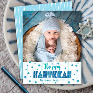 Orçamento Feliz Hanukkah Foto Azul Estrelas Cartão