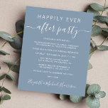 Orçamento Feliz Para Sempre Após Convite De Casame<br><div class="desc">Elemento azul empoeirado, ou anúncio privado de casamento e convite para recepções de casamento. A frente apresenta "Felizmente Sempre Depois da Festa" em uma mistura de uma simples tipografia branca e um roteiro branco contemporâneo com pontos altos, e você pode personalizar sua mensagem e convite e adicionar seus nomes em...</div>
