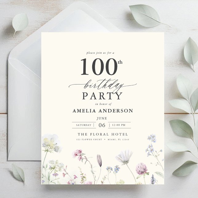 Orçamento Floral 100º Convite de Aniversário (Criador carregado)