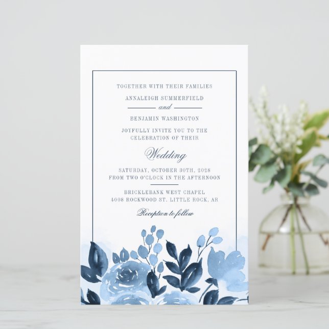 Orçamento Floral Azul Aquarela Casamento Script (Em pé/Frente)
