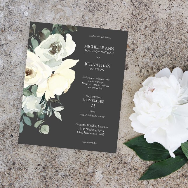 Orçamento Floral Azul Poeira e Branco Cinza Flyer  (Criador carregado)