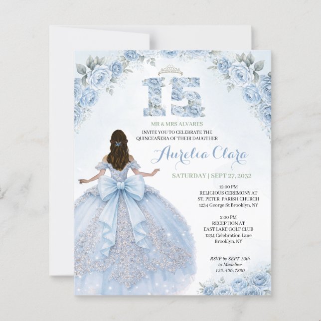 ORÇAMENTO Floral Azul Princesa Coquete Quinceanera (Frente)