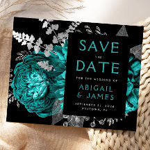 Orçamento Floral Azul-Teal Silver Salvar Data