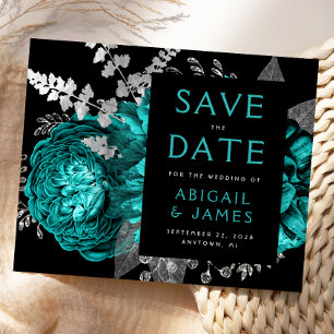 Orçamento Floral Azul-Teal Silver Salvar Data