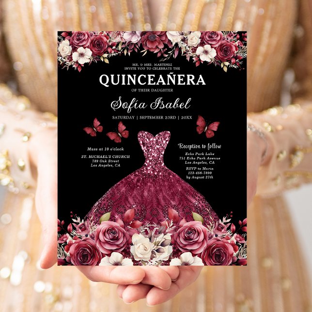 Orçamento Floral Burgundy Princesa Quinceanera (Criador carregado)