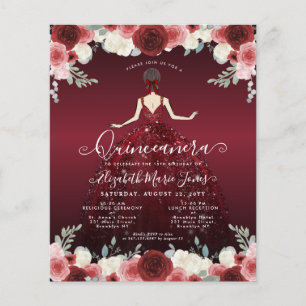 Orçamento Floral Burgundy Red Vress Gown Quinceane