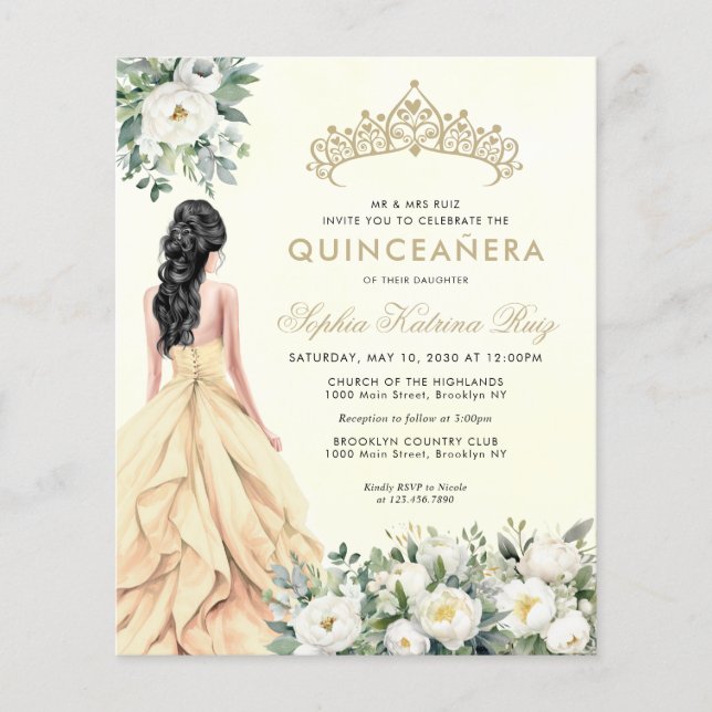 Orçamento Floral Dourada Princesa Quinceañera (Frente)