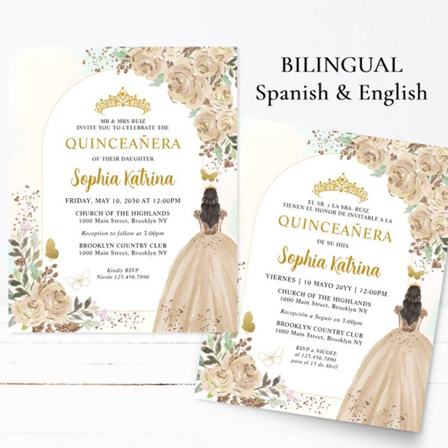 Orçamento Floral Dourado BILINGUAL Quinceanera Esp (Criador carregado)