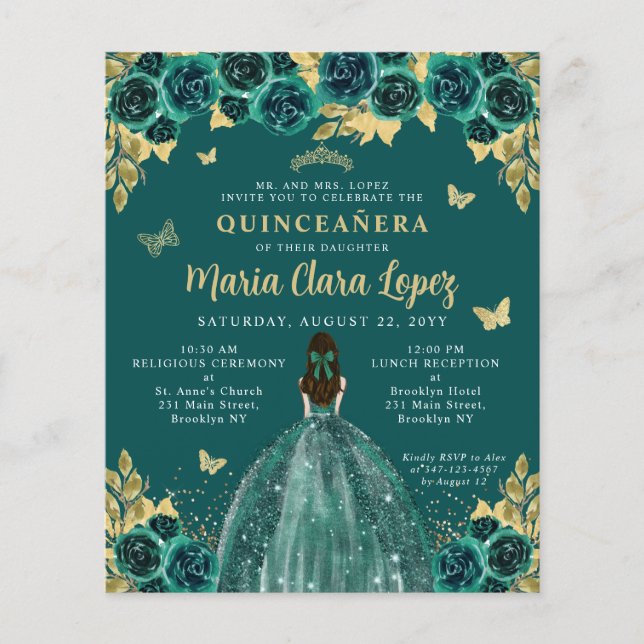 Orçamento Floral Emerald Green Princess Quinceaner (Frente)
