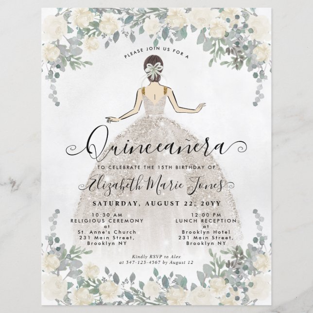 Orçamento Floral Ivory White Princesa Quinceanera (Frente)
