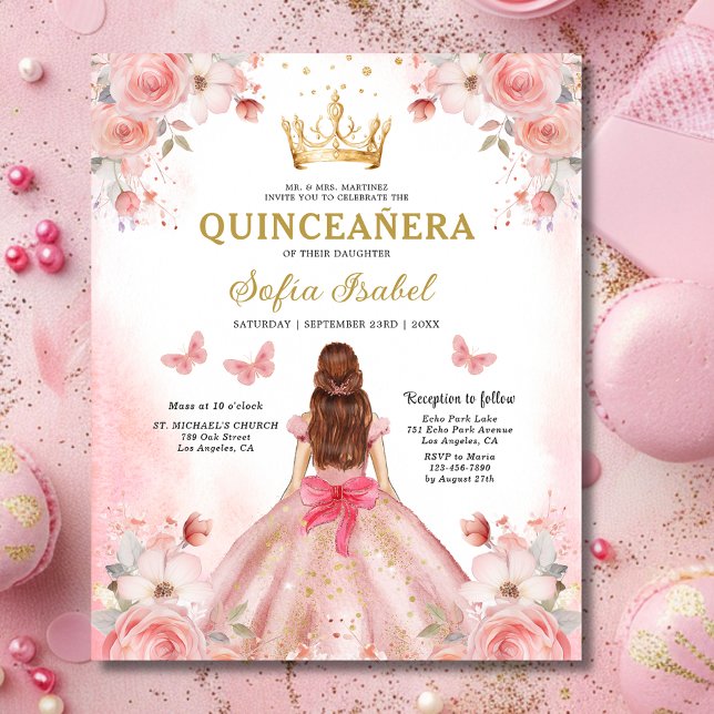 Orçamento Floral Rosa Bilingue Espanhol Quinceaner (Criador carregado)