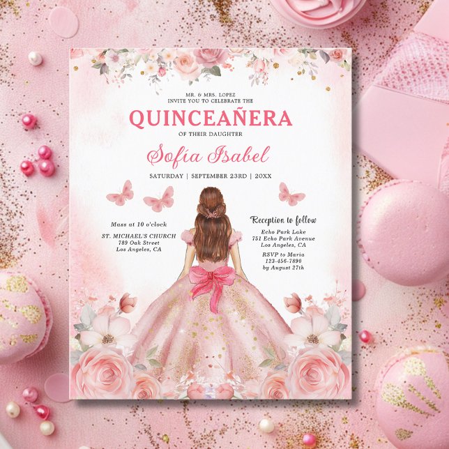 Orçamento Floral Rosa Bilingue Espanhol Quinceaner (Criador carregado)