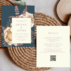 Orçamento Floral Rosa Marfim Dourado Azul QR Code