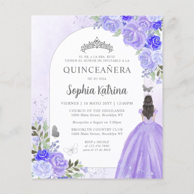 Orçamento Floral Roxo BILINGUAL Quinceanera Espanh (Verso)