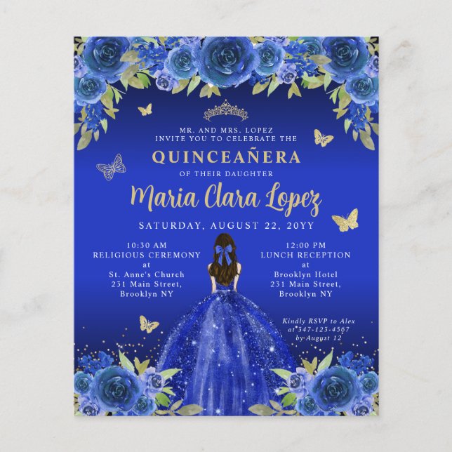 Orçamento Floral Royal Blue Princesa Quinceanera (Frente)