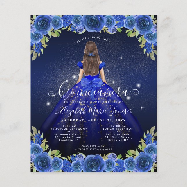 Orçamento Floral Royal Blue Princesa Quinceanera (Frente)