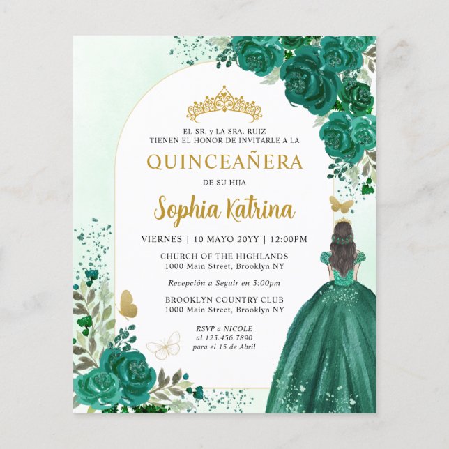 Orçamento Floral Verde BILINGUE Quinceanera Espanh (Verso)
