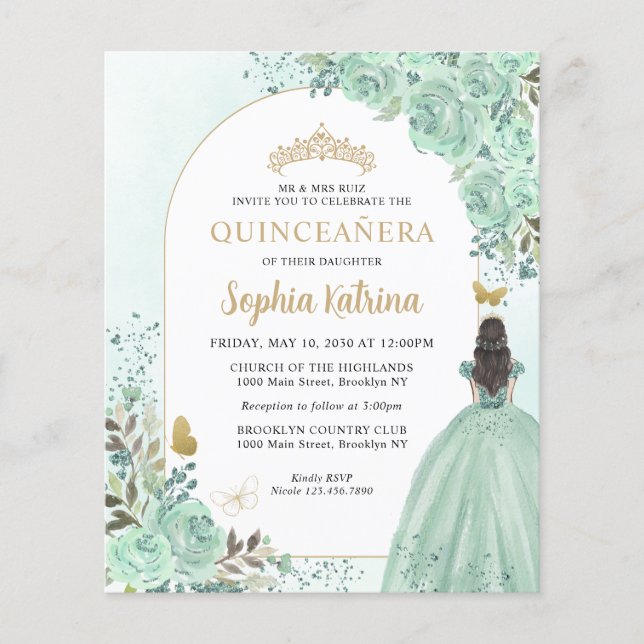 Orçamento Floral Verde Dourada Princesa Chic Quinc (Frente)
