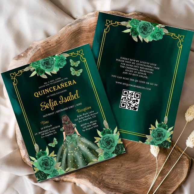 Orçamento Floral Verde Vestido QR Código Quinceane (Criador carregado)