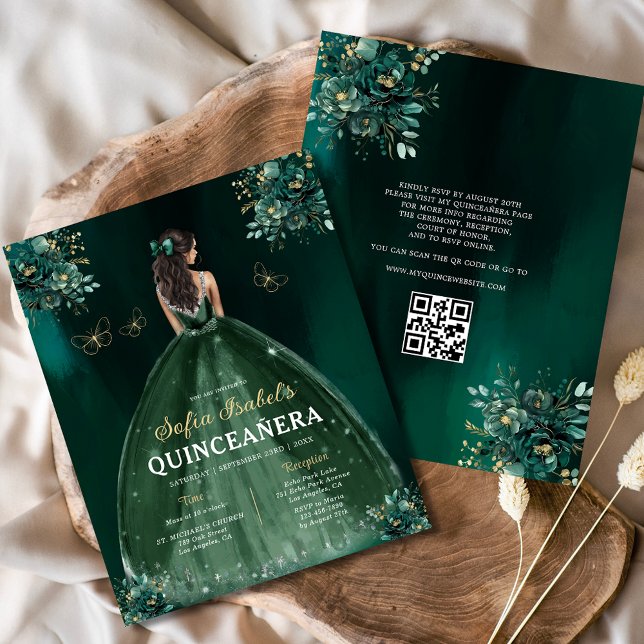 Orçamento Floral Verde Vestido QR Código Quinceane (Criador carregado)