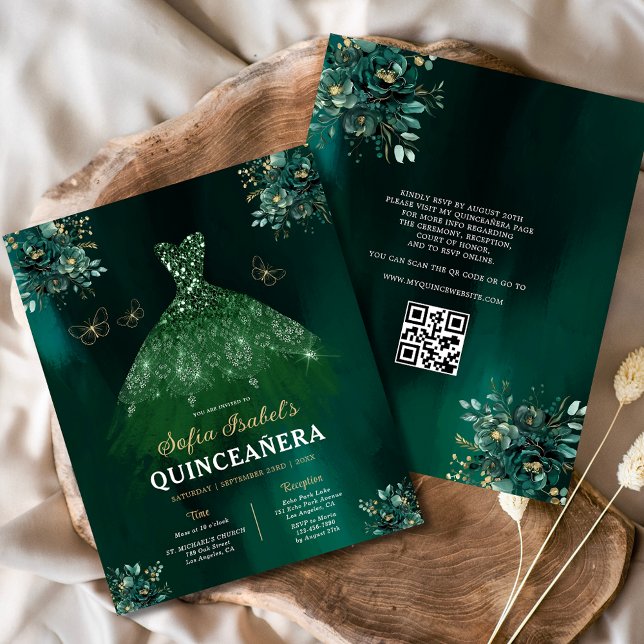 Orçamento Floral Verde Vestido QR Código Quinceane (Criador carregado)