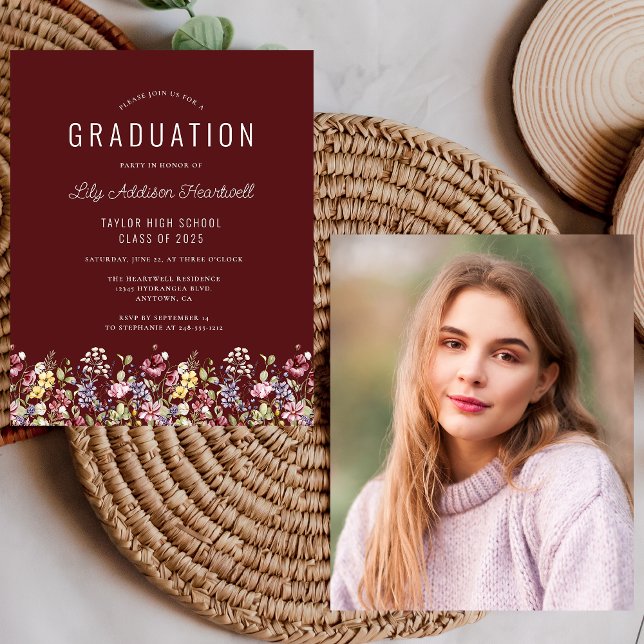 Orçamento Flores Selvagens Festa de Foto Burgundy  (Criador carregado)