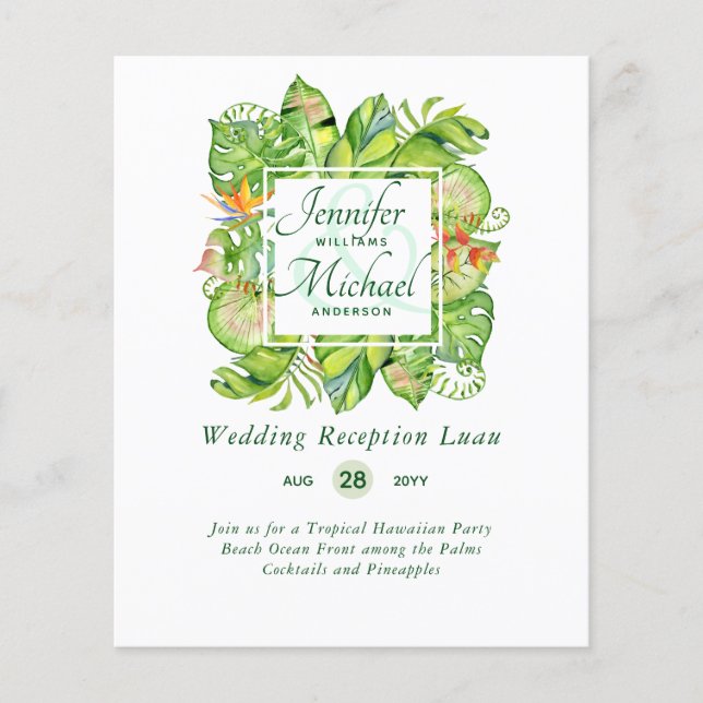 Orçamento Folhas Tropicais Luau Recepção de casame (Frente)