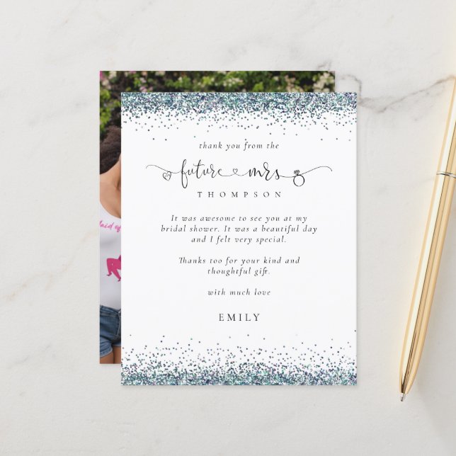 Orçamento Futuro Sra. Photo Blue Glitter Obrigado (Frente/Verso In Situ)