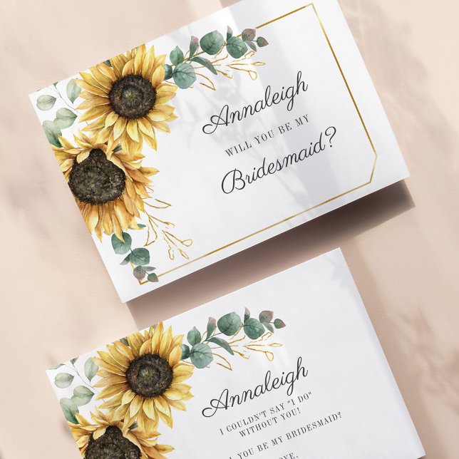 Orçamento Girasol de Eucalipto Seja Minha Dama de  (Floral Sunflower Eucalyptus Wedding Bridesmaid Proposal Card)
