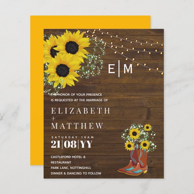 ORÇAMENTO Girassóis Russos Convite de casamento de (Frente/Verso)