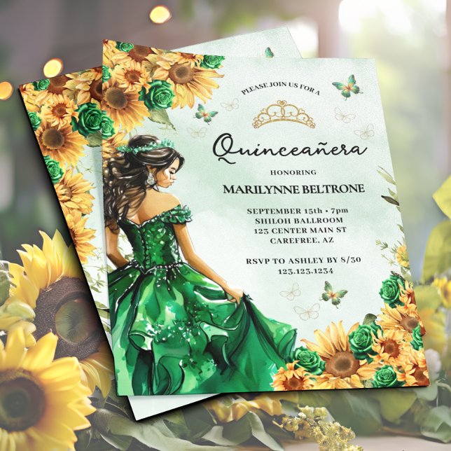 Orçamento Girassol Borboleta Verde Quinceañera (Criador carregado)
