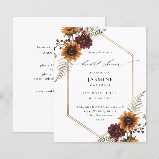 Orçamento Girassol e flores silvestres Chá de pane (Frente/Verso)