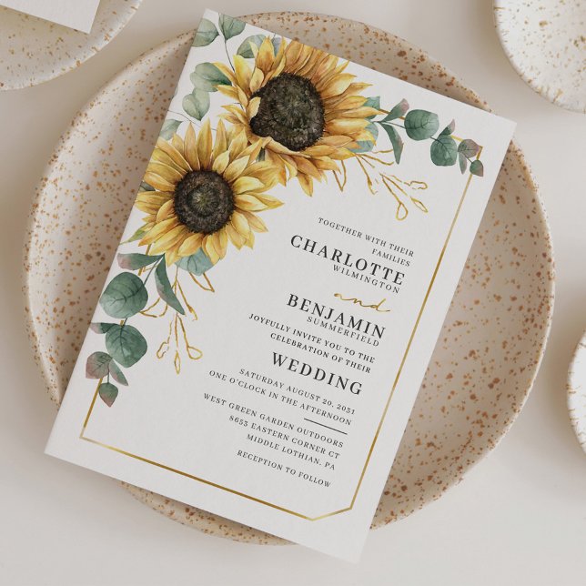 Orçamento Girassol Eucalyptus Convite de casamento (Sunflower Eucalyptus Typography Botanical Wedding Invitation)