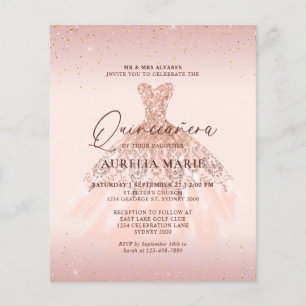 Orçamento Glam Rosa Dourado Princesa Vestido Quinc