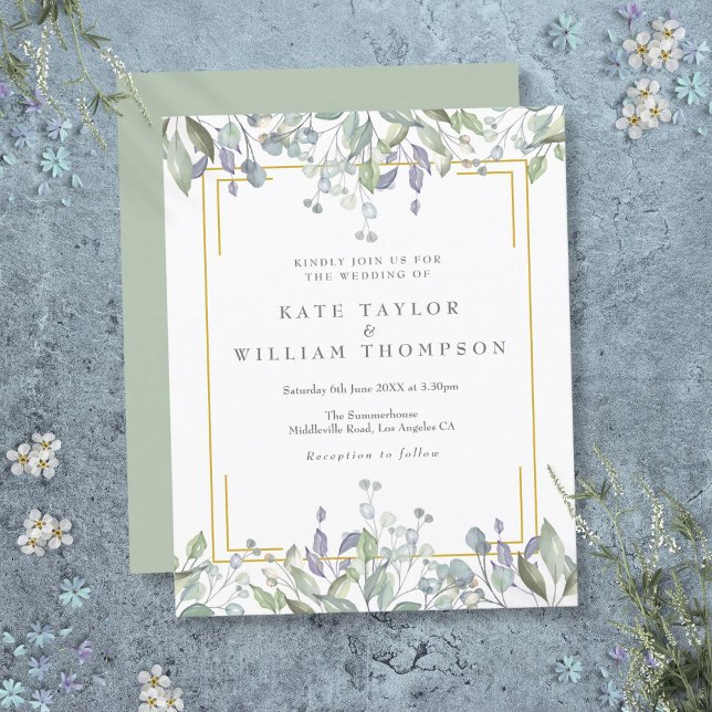 Orçamento Greenery Lilac Floral Casamento Convite (Budget Greenery Lilac Floral Wedding Invitation)