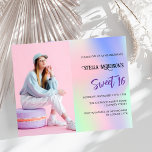 Orçamento holográfico cor-de-rosa 16 Convite doce<br><div class="desc">Um fundo holográfico rosa,  roxo e verde de menta. Personalize e adicione uma foto e detalhes da festa. 1 folha = 1 convite impresso de borda a borda.</div>