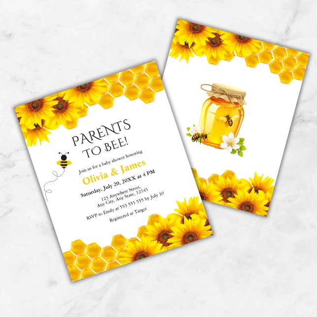 Orçamento Honeycomb Parentes para o Convite de Chá (Budget Yellow Floral Honeycomb Parents to Bee Baby Shower Invitation )