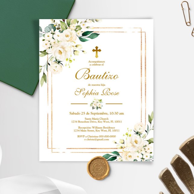 Orçamento Invitación de Rosas Blancas para Bautizo (Criador carregado)