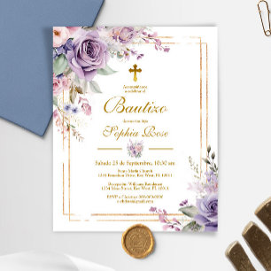 Orçamento Invitación de Rosas Moradas para Bautizo