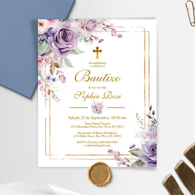 Orçamento Invitación de Rosas Moradas para Bautizo (Criador carregado)