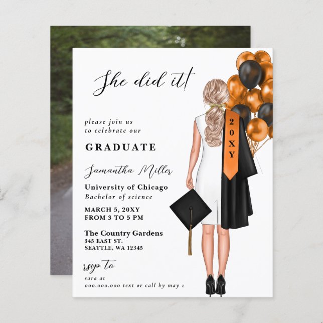 Orçamento Laranja Foto Que Ela Fez Graduação (Frente/Verso)