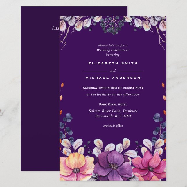 ORÇAMENTO Lavanda Roxa Deixa Convites de casamento (Frente/Verso)