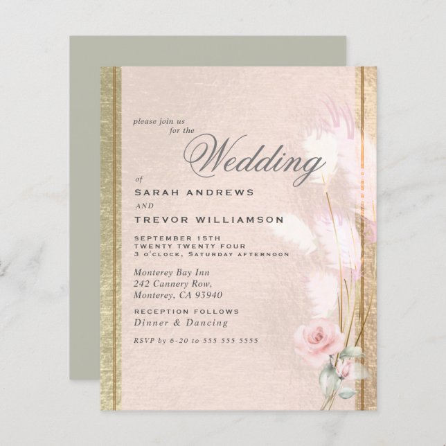 Orçamento, mas belo Luxe Pampas Rosa, Grama (Frente/Verso)