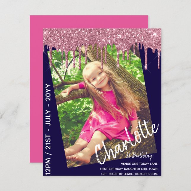 ORÇAMENTO Menina de 1º Aniversário Uma Hoje CONVIT (Frente/Verso)