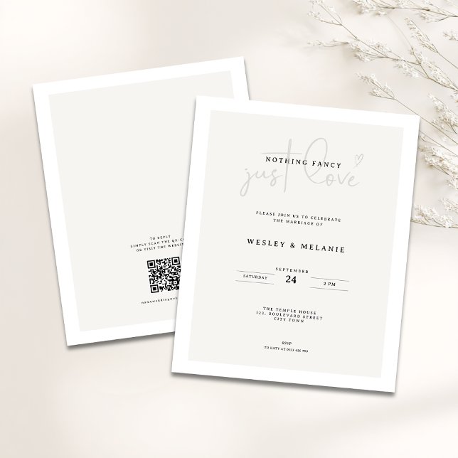 Orçamento Mínimo Bege Código QR Casamento Sem Fres (Budget Nothing fancy just love minimalist wedding invitation )