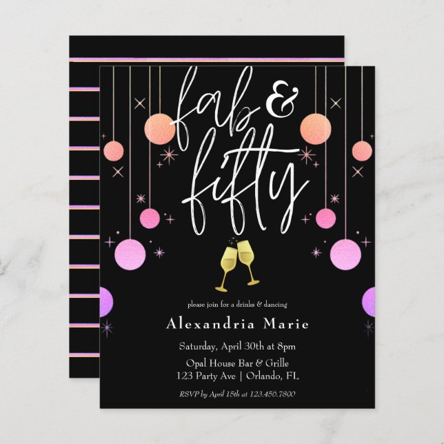 Orçamento Moderno Sparkle "Fab & Cinquenta" Aniver (Frente/Verso)