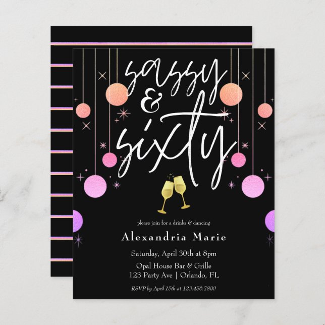 Orçamento Moderno Sparkle Sassy e 60 Aniversário (Frente/Verso)