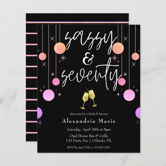 Orçamento Moderno Sparkle Sassy e 70 Aniversário (Frente/Verso)